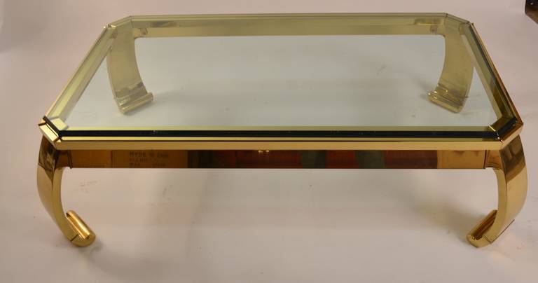 Mid-20th Century Asia Modern Brass Base Glass Top Coffee Table Made in Italy