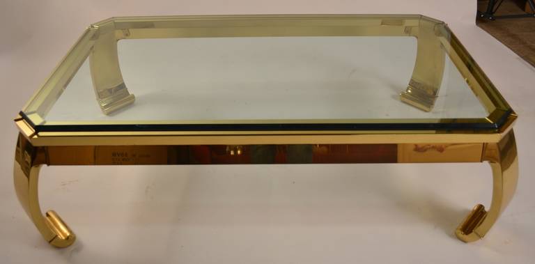 Italian Asia Modern Brass Base Glass Top Coffee Table Made in Italy