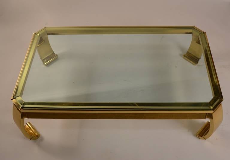 Asia Modern Brass Base Glass Top Coffee Table Made in Italy In Excellent Condition In New York, NY