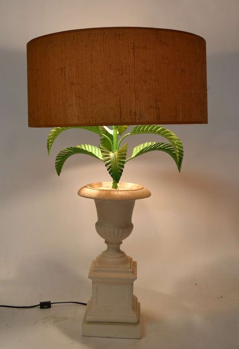 Metal Palm Tree Lamp Mounted in Campagna Urn form base In Good Condition For Sale In New York, NY