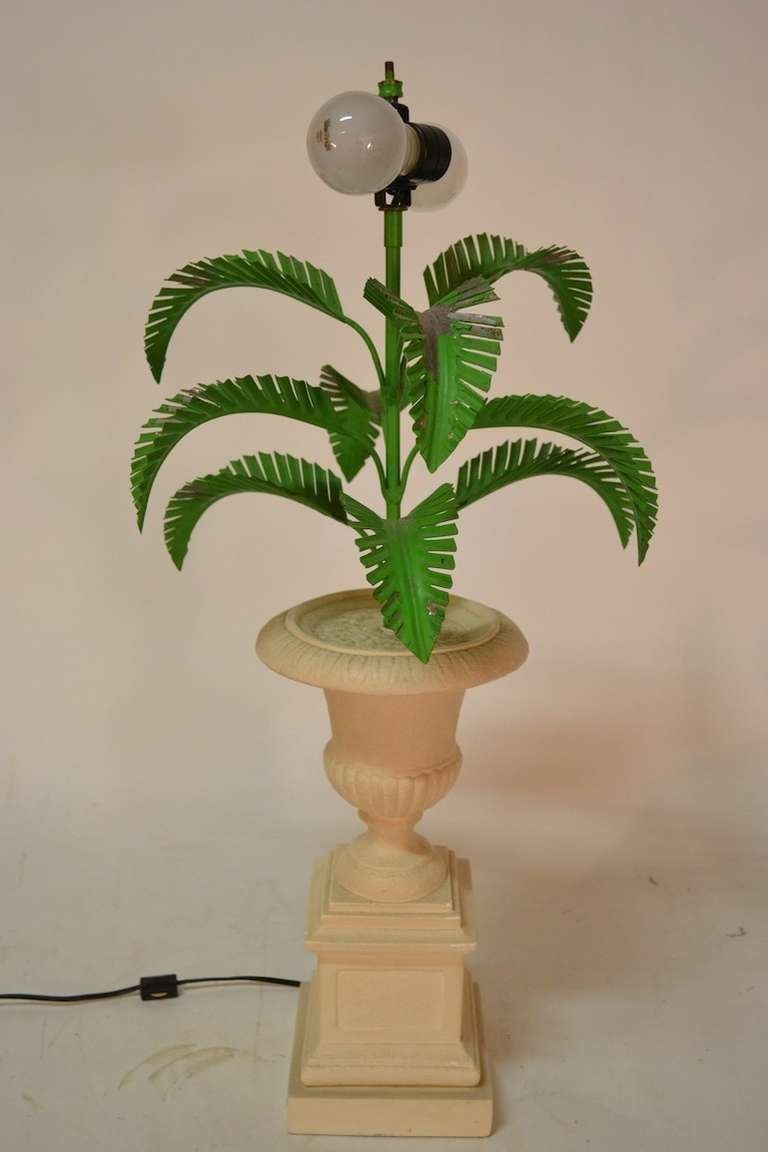 Mid-20th Century Metal Palm Tree Lamp Mounted in Campagna Urn form base For Sale