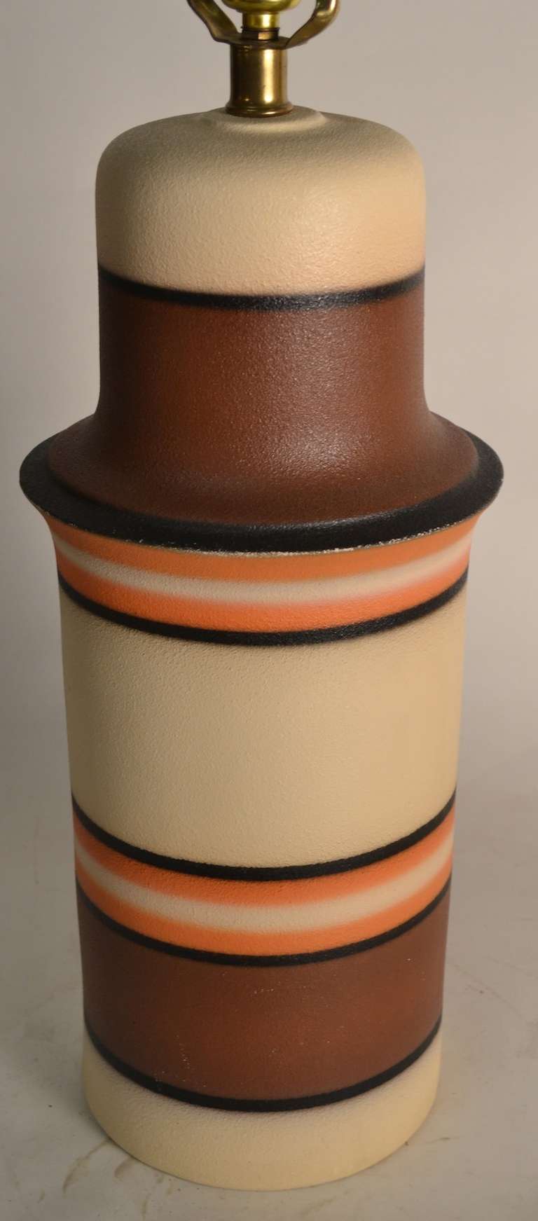 Mid-Century Modern Pair OP ART Style Banded Ceramic Table Lamps