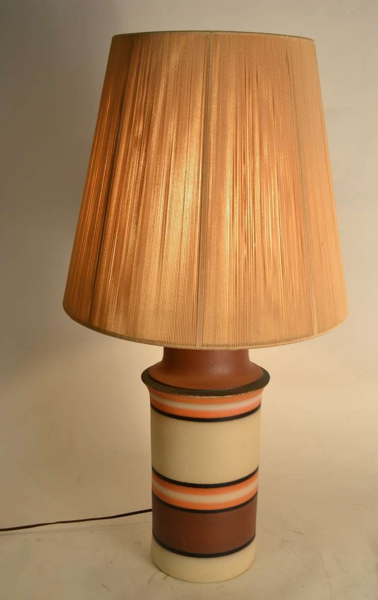 American Pair OP ART Style Banded Ceramic Table Lamps
