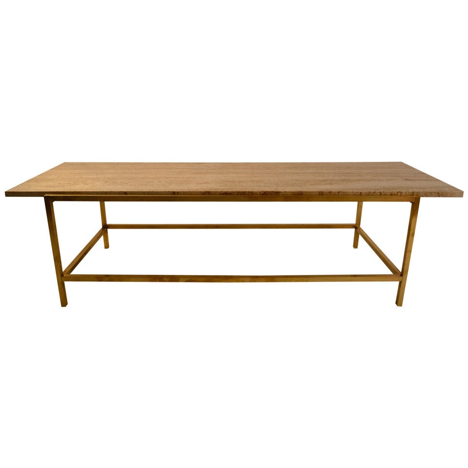 Brass Base Travertine Top Cocktail Coffee Table at 1stDibs