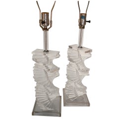 Pair Lucite Twisted Form Lucite Table Lamps