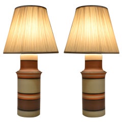 Pair OP ART Style Banded Ceramic Table Lamps