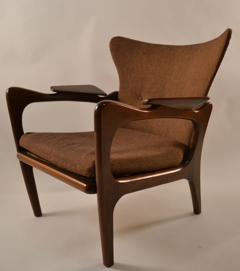 Very sculptural Mid Century chairs by Adrian Pearsall for Craft Associates. These chairs will need to be reupholstered, but are structurally sound, sturdy, and solid.