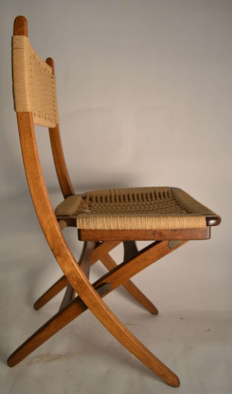 Macedonian Pair Folding Side Chairs with Jute Weave Seats and Backs
