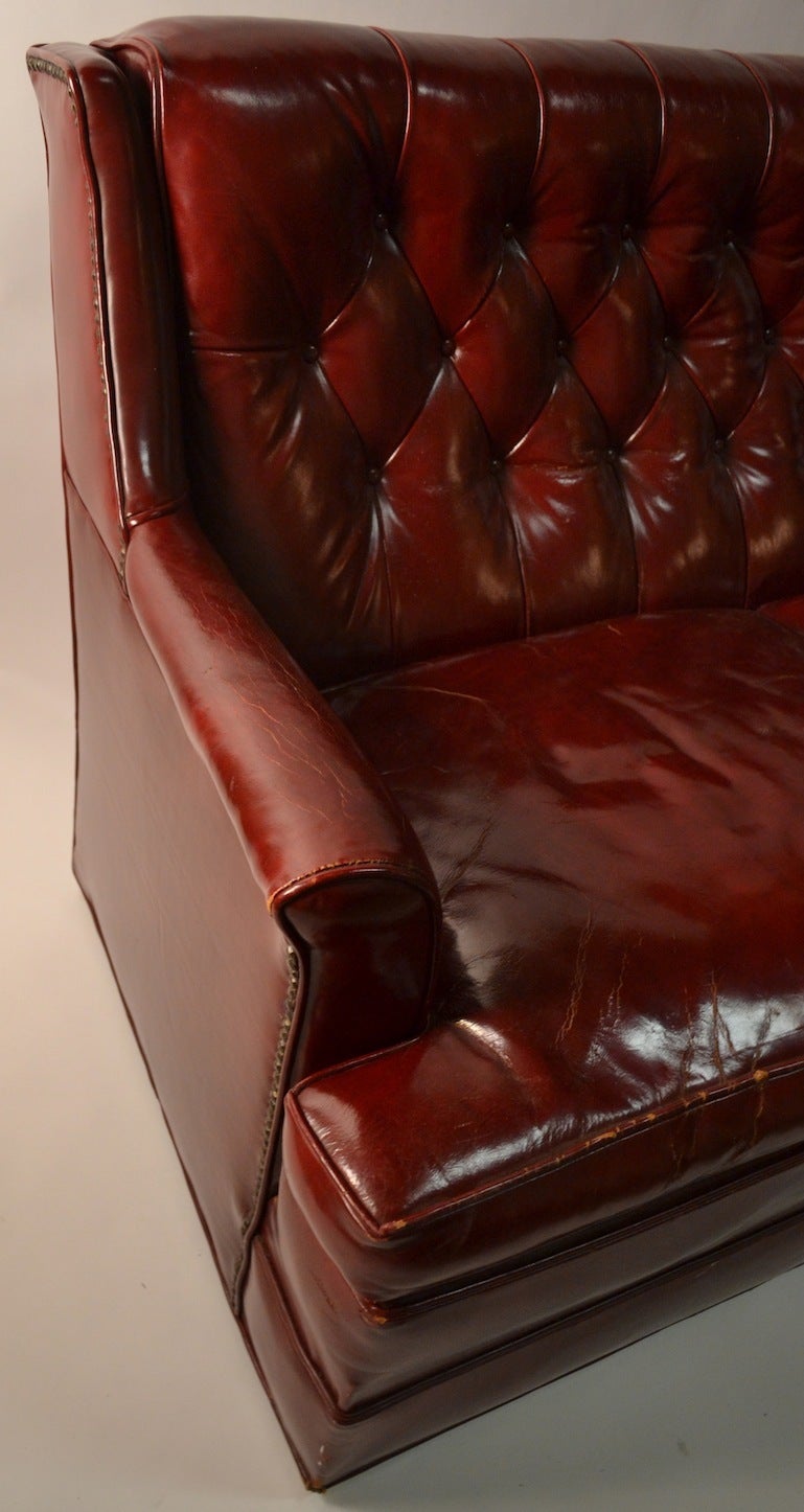 Vintage Leather Love Seat Sofa with Button Tufted Back 2