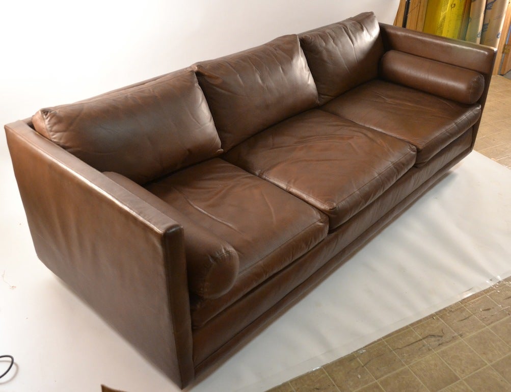 Pair Leather Box Sofas by Directional