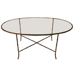 Brass Faux Bamboo Oval Glass Top Coffee Table