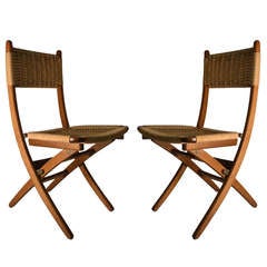 Paire de chaises d'appoint pliantes avec assise et dossier en toile de jute