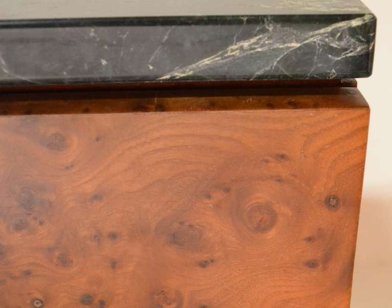 Mid-Century Modern Pair Marble Top Burl Wall Mount Cabinets