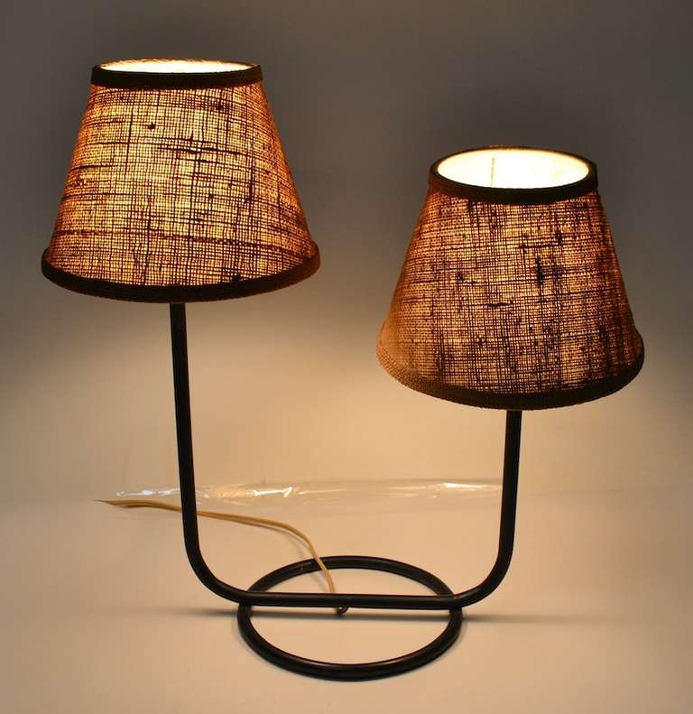 American Black Tubular Metal Mid Century Modern Table Lamp