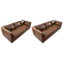 Pair Leather Box Sofas by Directional