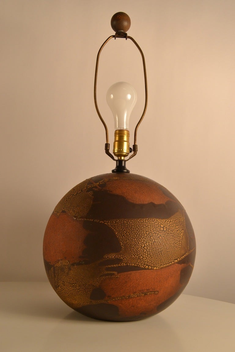 Mid-20th Century Haeger  Earth Wrap Ball Form Pottery Lamp