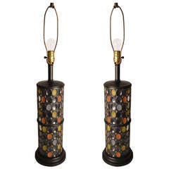 Pair Modernist Multi Color Glass "Jewel" Lamps