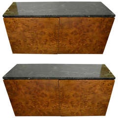 Pair Marble Top Burl Wall Mount Cabinets 12