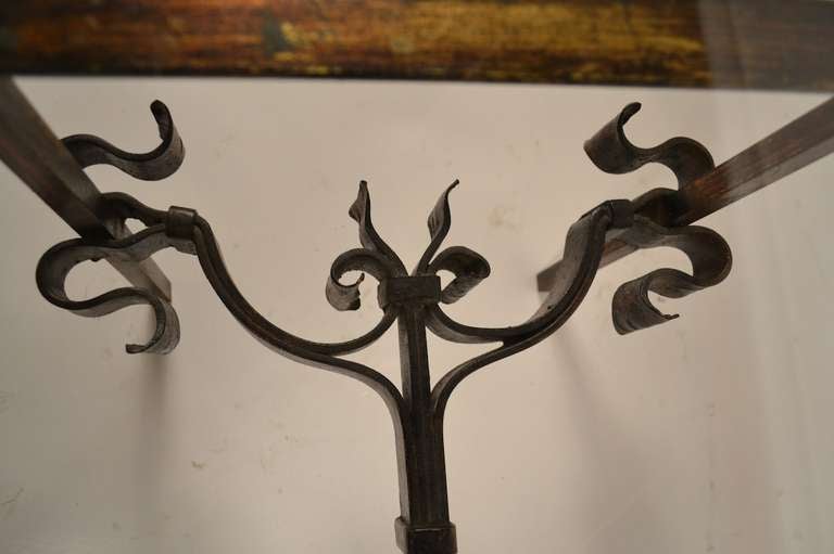 Gothic Revival Wrought Iron Base Glass Top Table For Sale