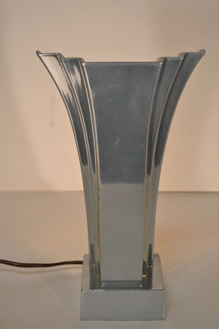 Late 20th Century Pair Aluminum Art Deco Revival Boudoir Lamps by Stiffel