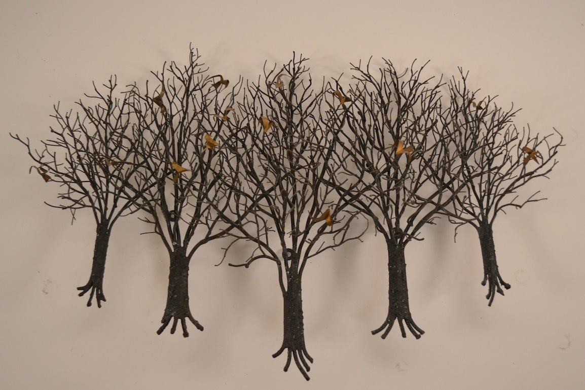 Wonderful group of metal brutalist trees with birds. Most likely by Curtis Jere but unsigned.