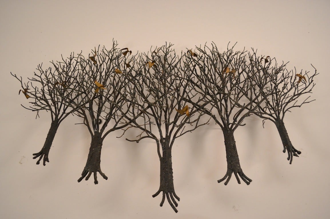 Great Brutalist Trees and Birds Wall Sculpture atributed to Jere 1