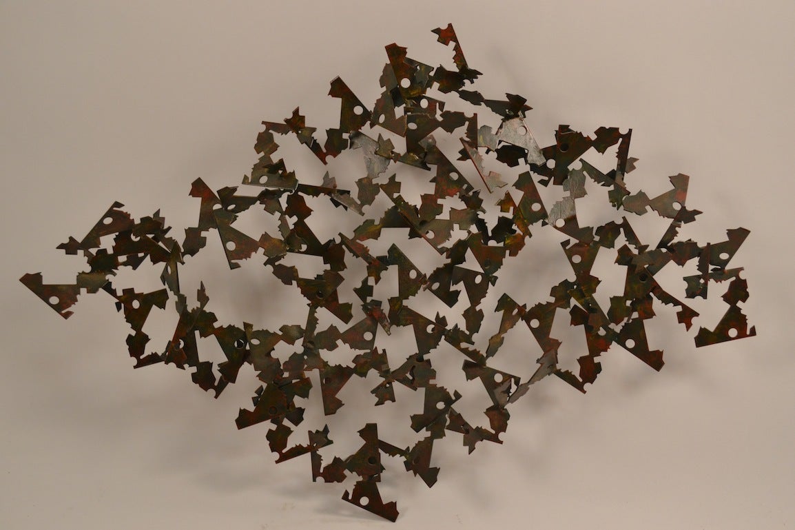 Iron Polychrome Brutalist Wall Mount Sculpture For Sale