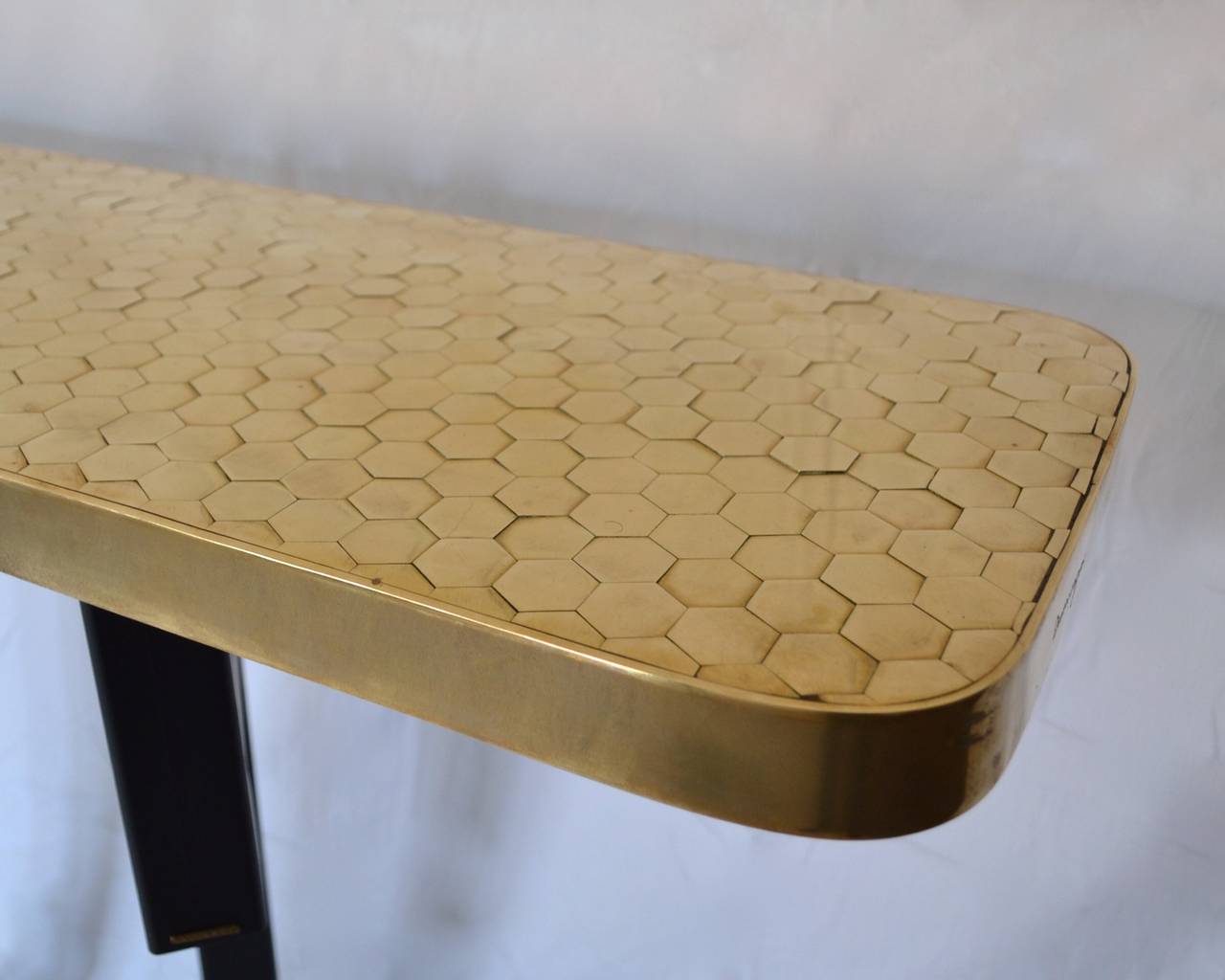 Belgian Unique Studio Made Honeycomb Brass Console by Dessauvage