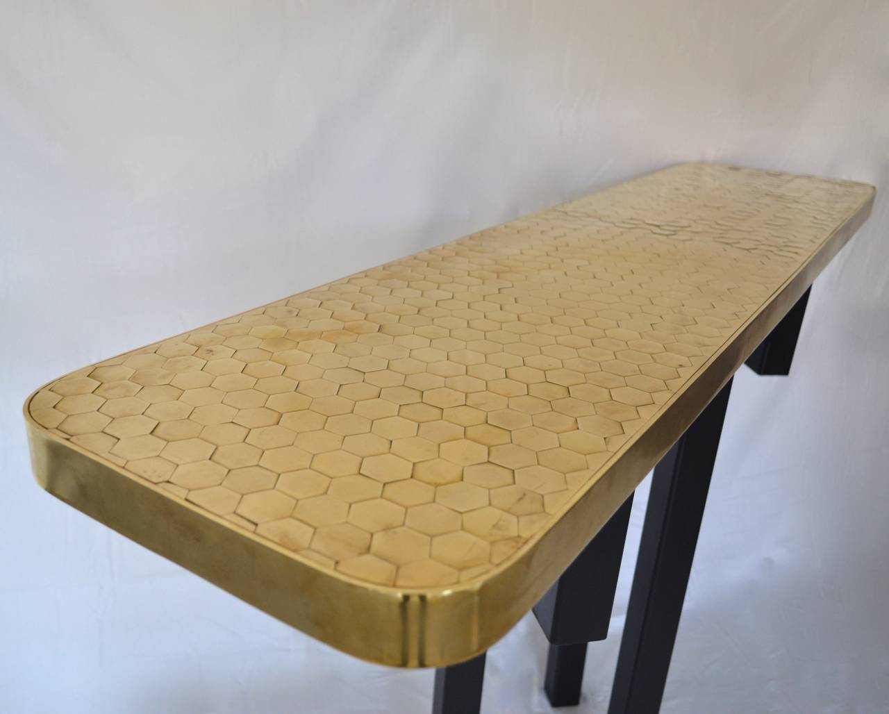 Modern Unique Studio Made Honeycomb Brass Console by Dessauvage