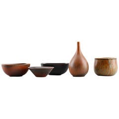 Set of Five Glazed Ceramic Vases by Carl Harry Stalhane