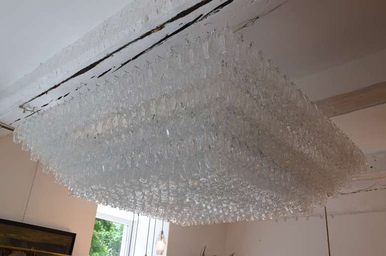 Modern Large Murano Chandelier, Transparent Polyhedral Glass, Ca.1970 Italy For Sale