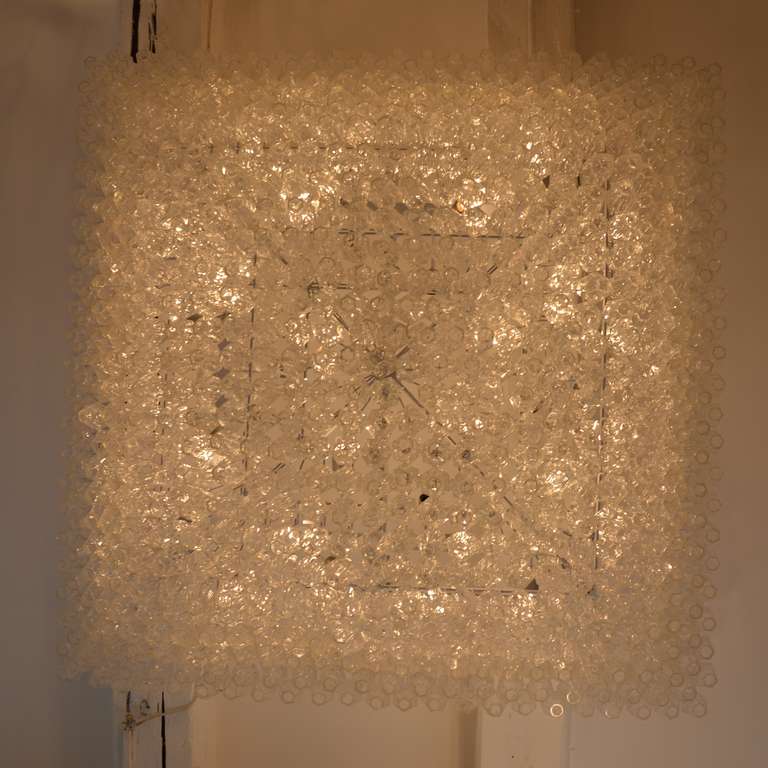 Italian Large Murano Chandelier, Transparent Polyhedral Glass, Ca.1970 Italy For Sale