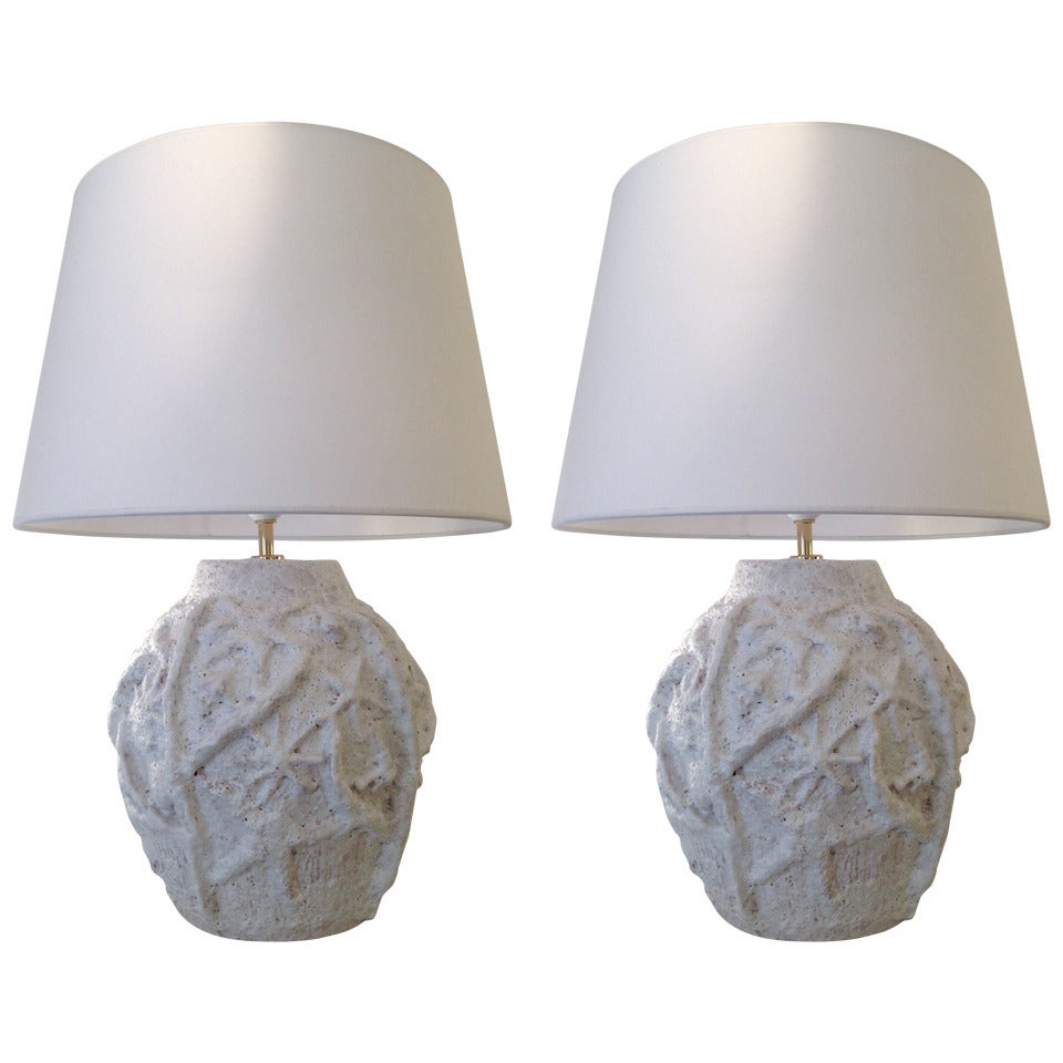 Pair of Emilie Palomba Ceramic Table Lamps For Sale