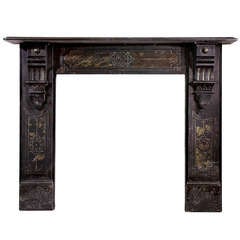 Used Late Victorian Welsh Slate Mantel with Painted Marble Effect Panels (VIC-ZC54)