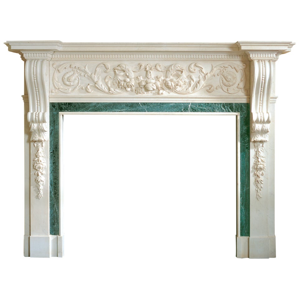 Statuary Marble Palladian Mantel with Foliate & Sphinx Frieze