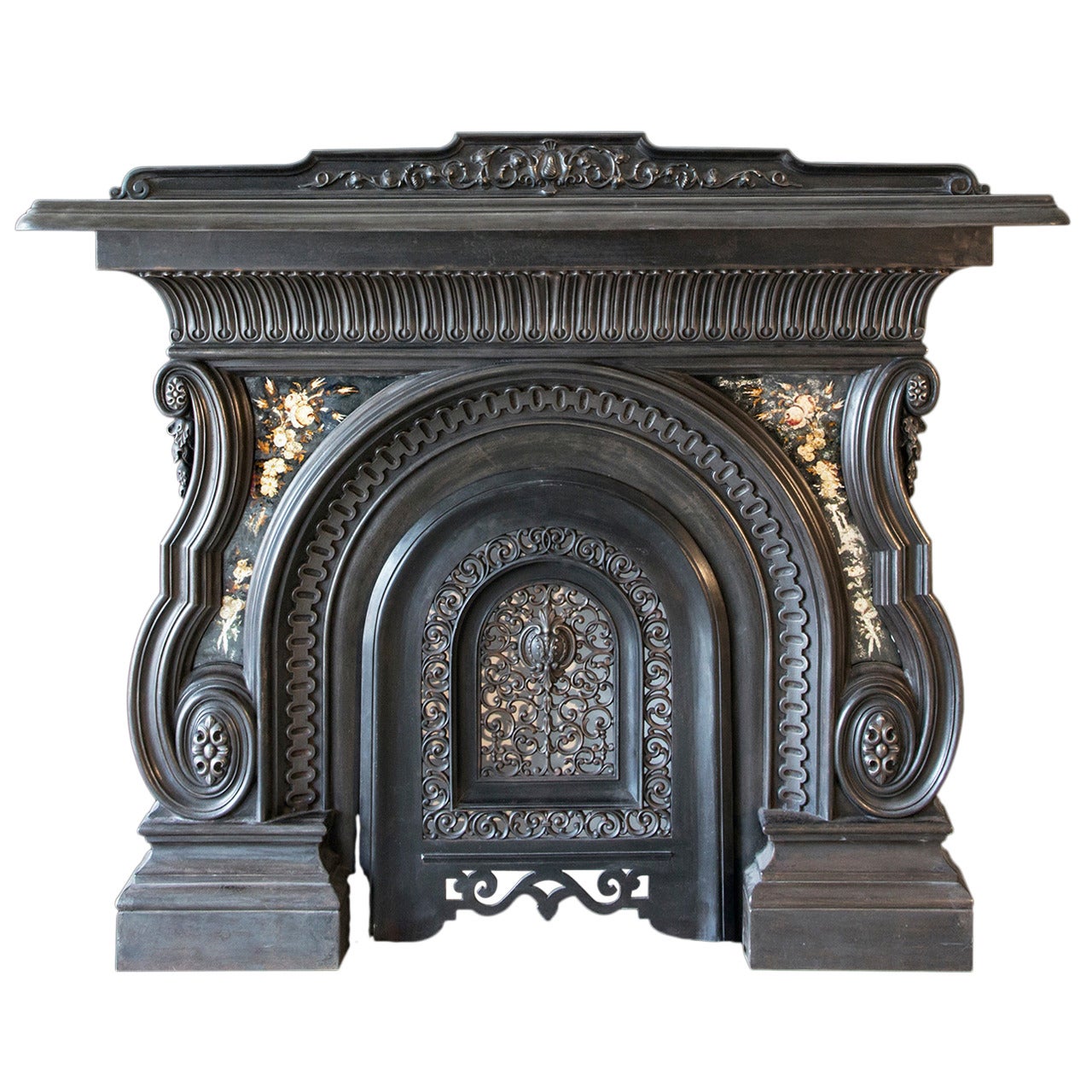 19th Century Cast Iron Victorian Mantel and Grate