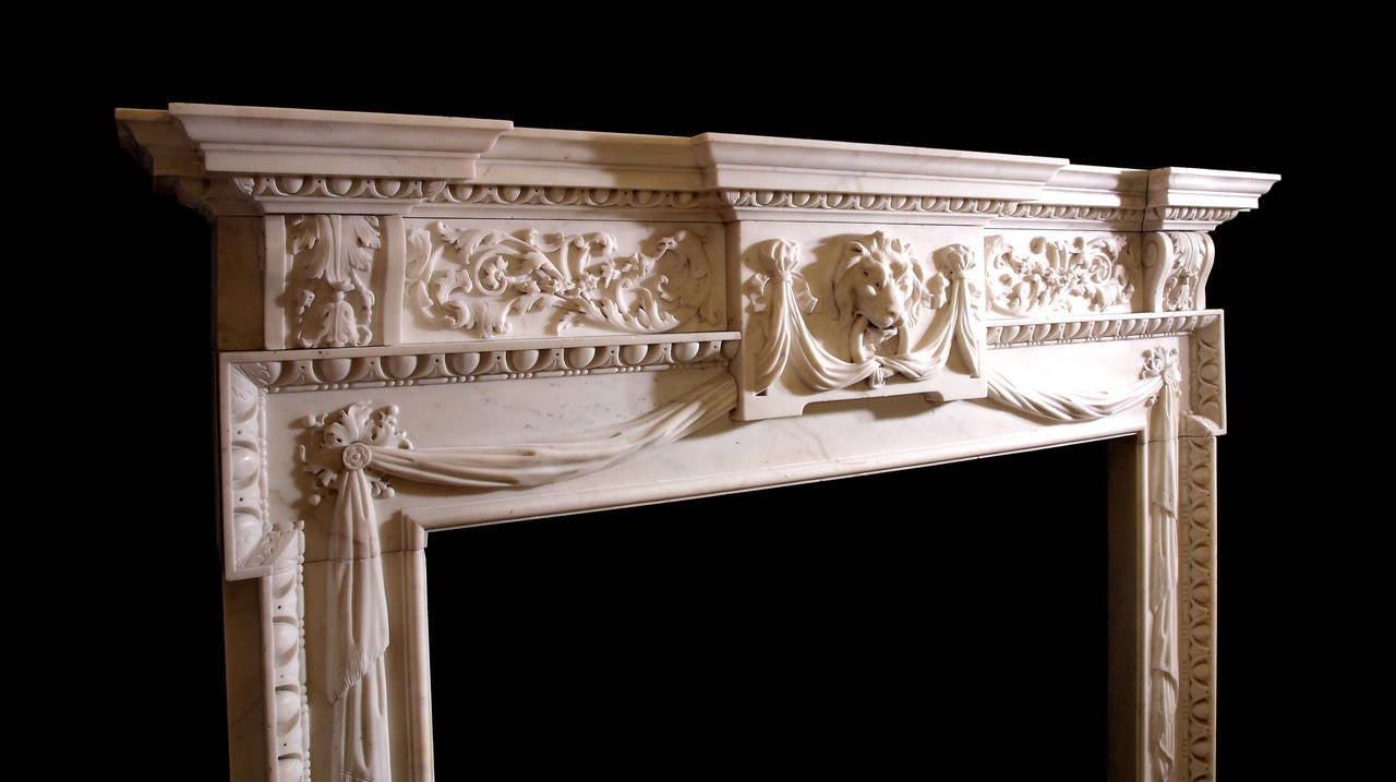 Statuary Marble 18th Century Palladian Mantel with Detail Carving and Rococo Influence