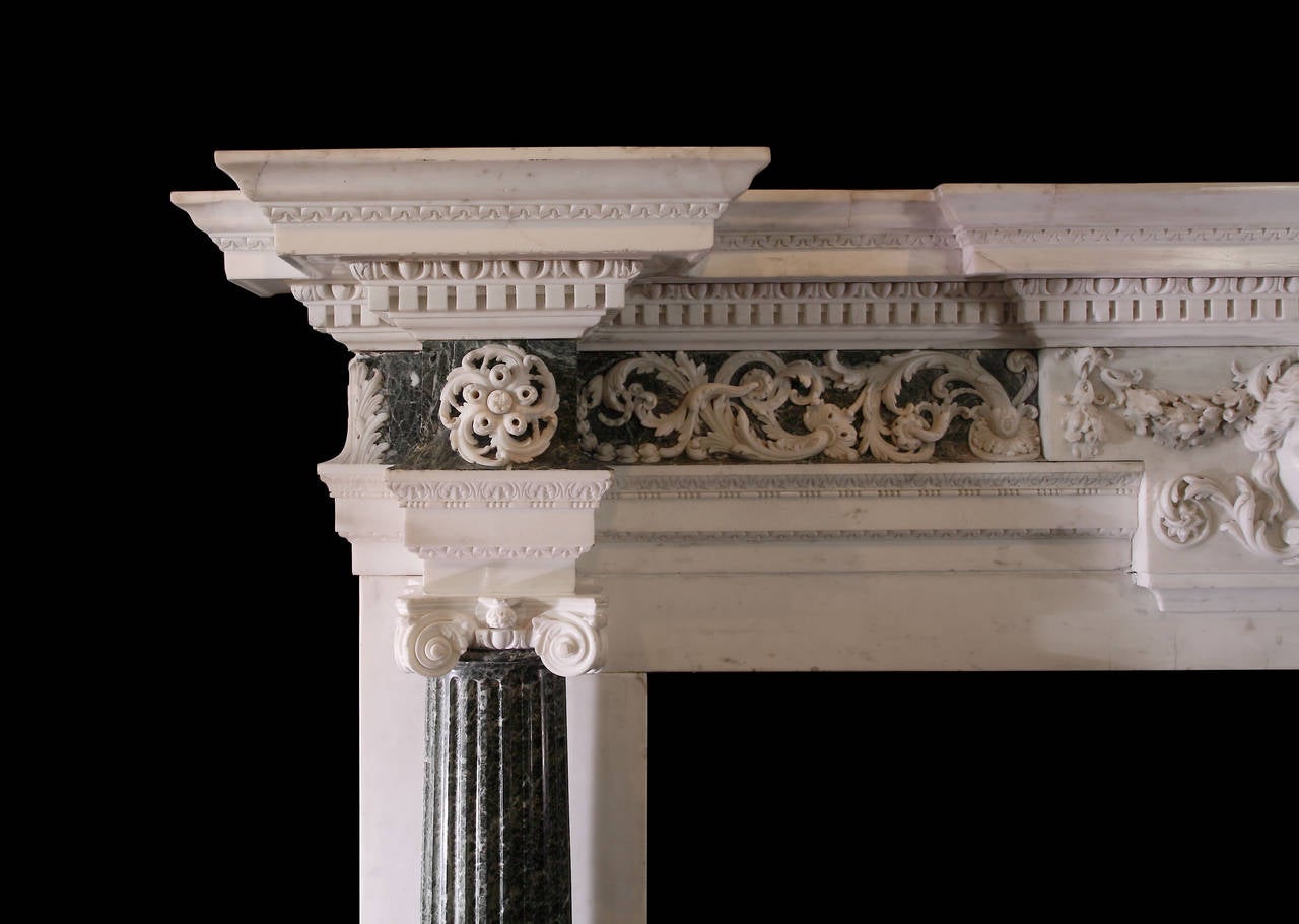 English 18th Century Verde Antico and Statuary Marble Chimneypiece For Sale
