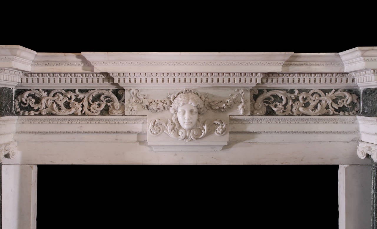 Carved 18th Century Verde Antico and Statuary Marble Chimneypiece For Sale
