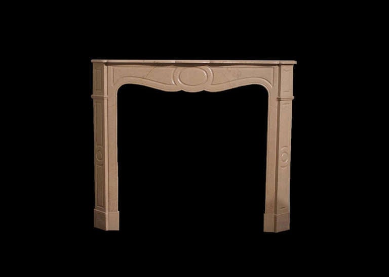 Louis XVI Pompadour style mantel in light brown marble. Opening dimensions: 35