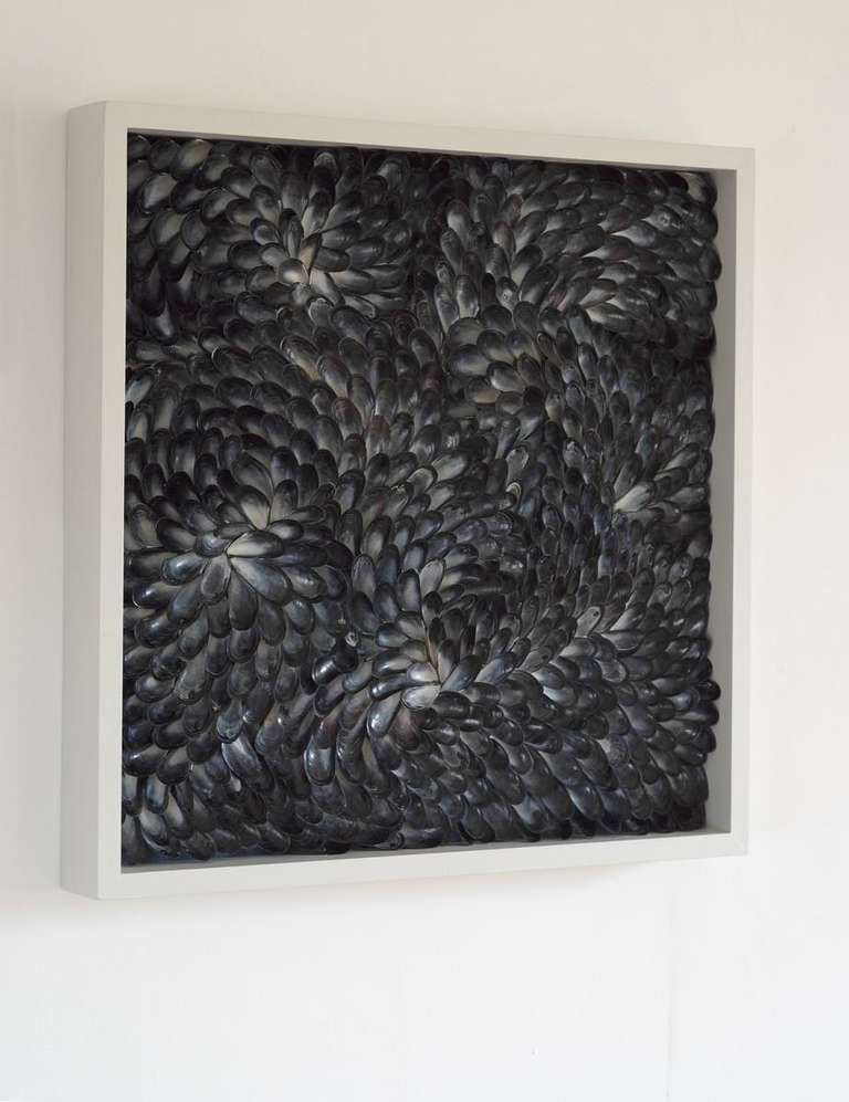 Original art work in mussel shells, circa 2013. Temporarily on exhibit.