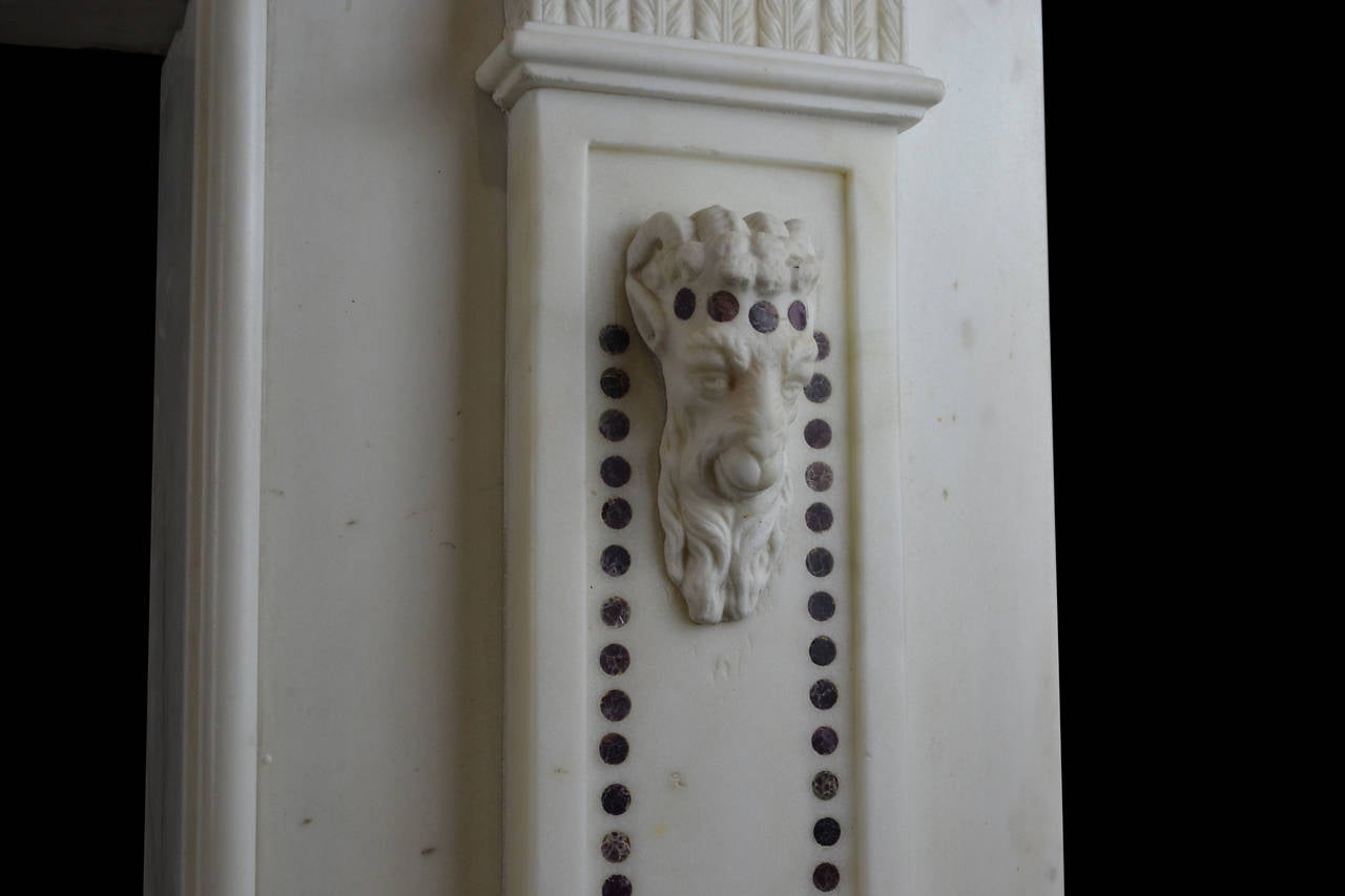 Statuary Marble 18th Century English Mantle with Rare Blue John Inlay