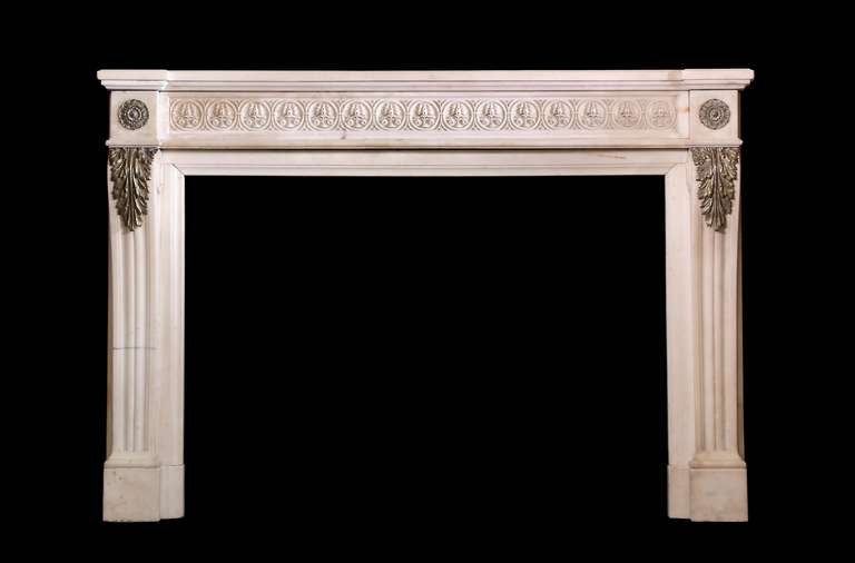 19th Century Louis XVI Style Italian Statuary Marble Mantel
