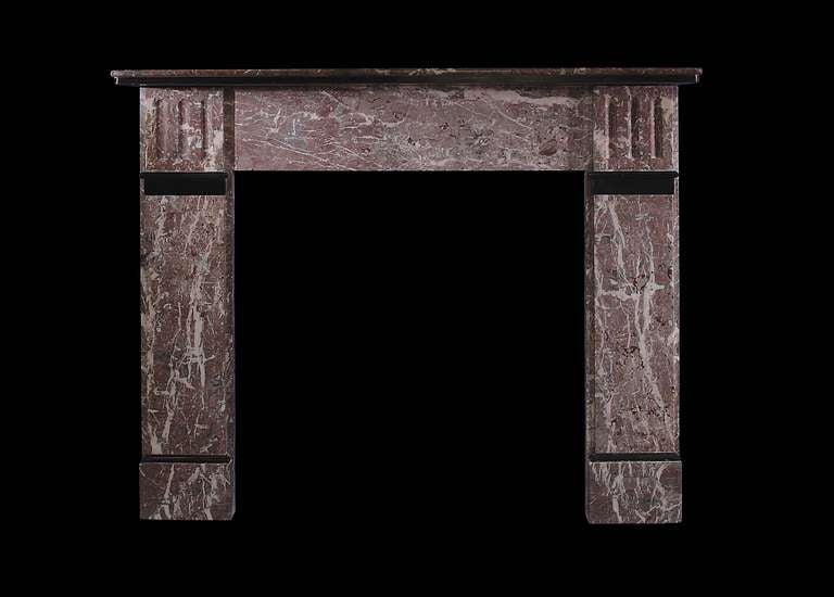 Edwardian mantel in St Anne's Rouge marble with fluted corner blocks and slate mouldings. Opening dimensions: 37.5