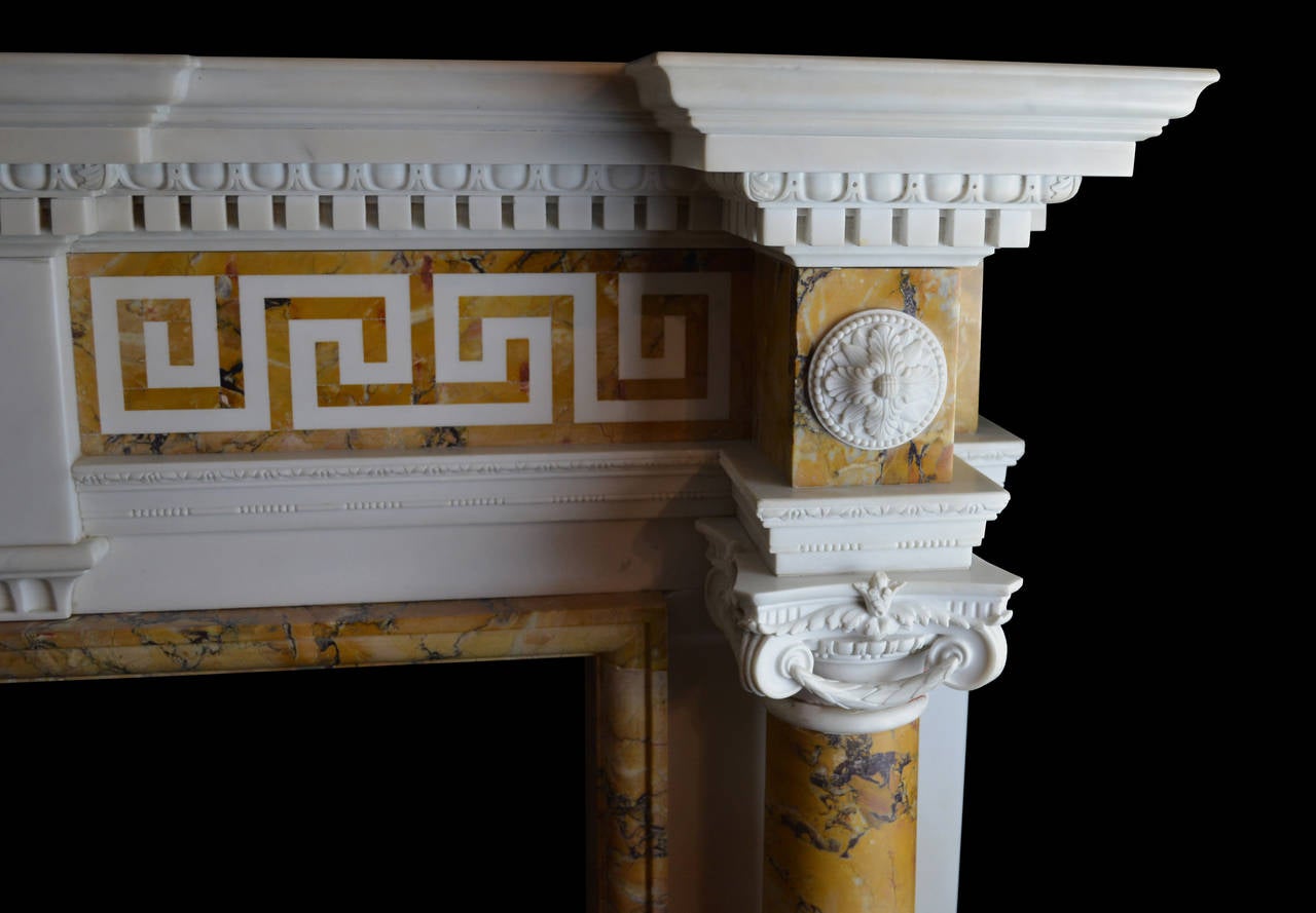 Victorian 19th Century Marble Mantel in Italian Statuary and Convent Siena