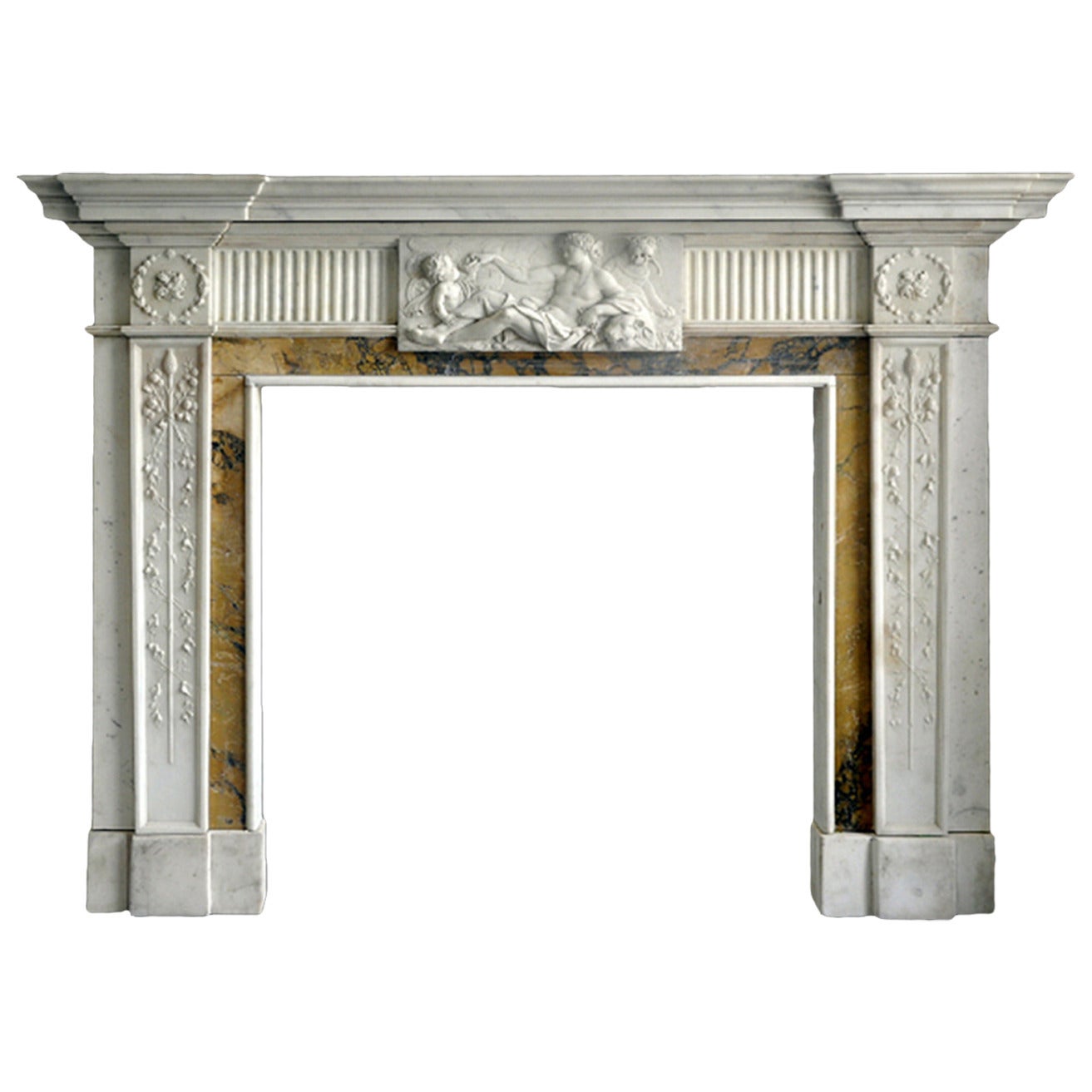 19th Century Georgian Mantel with Sienna Ingrounds and Carved Relief