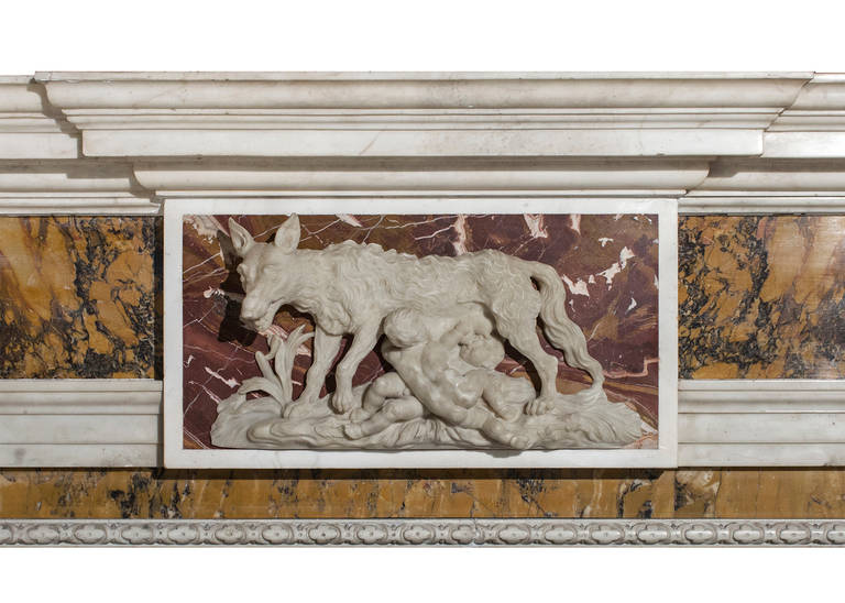Hand-Carved Jasper and Siena Palladian Mantel For Sale