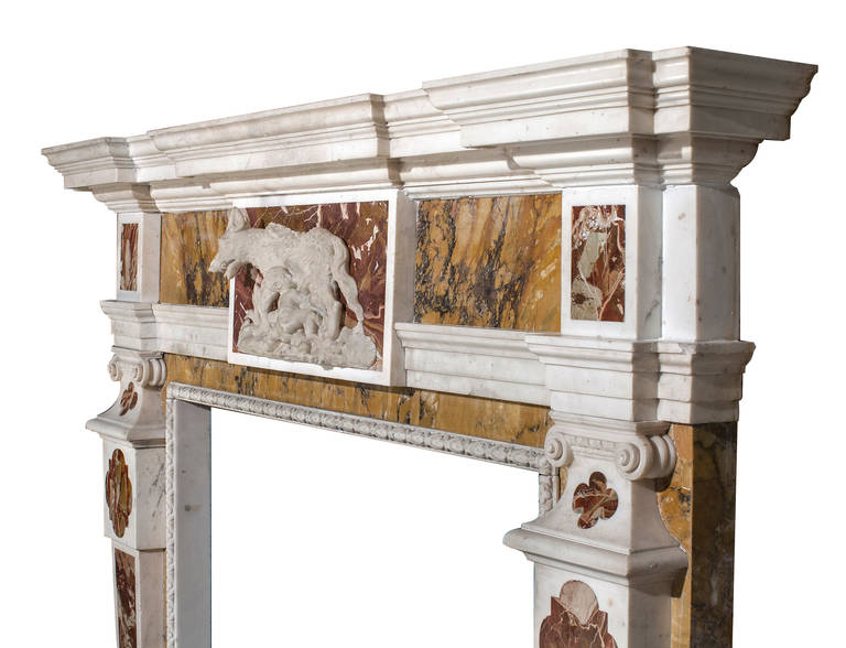 Marble Jasper and Siena Palladian Mantel For Sale