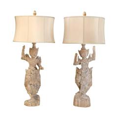Used A Spectacular Pair of Monumental Male and Female Asian Lamps