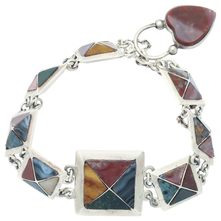 Pyramids of Agate in a Silver Scottish Bracelet For Sale